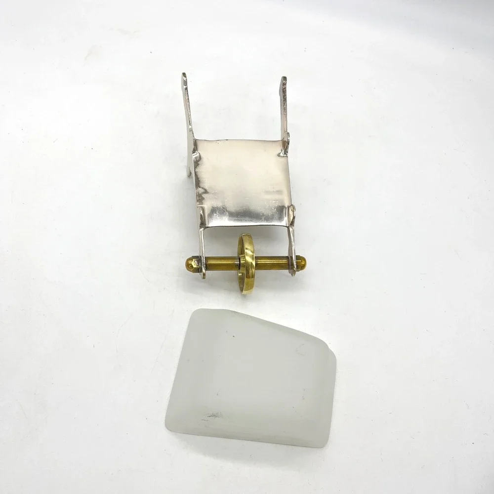 Vintage Frosted Glass & Mixed Metal Miniature Wheelbarrow Trinket Dish Decor‎